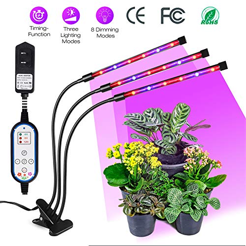 Pflanzenlampe Automatische Zeitschaltuhr 4H/8H/12H - Semlos LED Vollspektrum Pflanzenlicht Dimmbar 8 Lichtstärken, Auto-On/Off-Wachstumslampe für Zimmerpflanzen